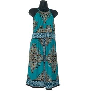 Roz & Ali Halter Neck Sundress Teal Paisley Print Size 12